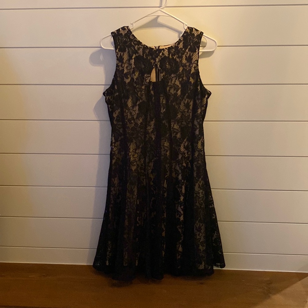 Nude and black lace dress